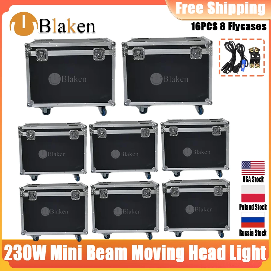 0 Tax 8Pcs Fly Case Mini Beam 230W 7R Moving Head Light Beam 7r Lyre Sharpy Beam 230 For Party Disco DJ Stage  Led Nightclub