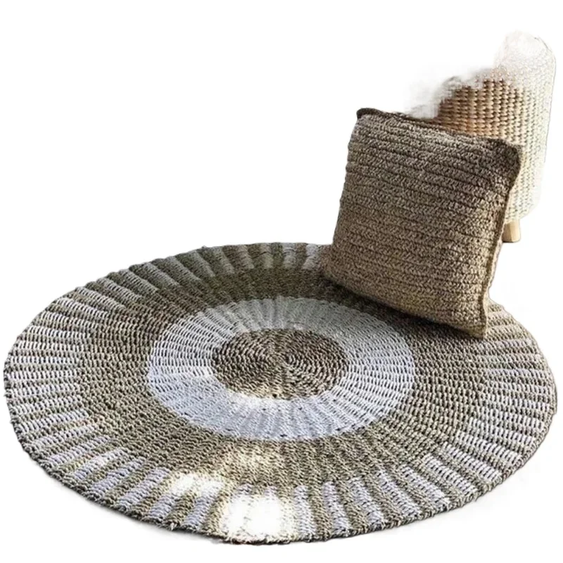 

Wholesale Striped Seagrass Round Carpet Area Rug for Living Room Bedroom Bedside Woven Mat Home Decor Carpet Straw