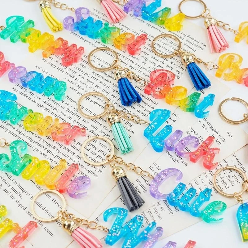 

652F Silicone Resin Molds Letter Silicone Mold Greeting EpoxyResin Casting Mold Keychain Making Set Keyrings