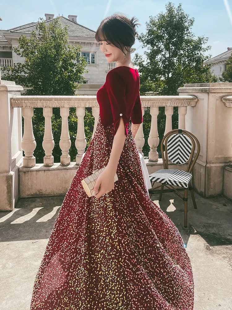 

Ele Red Wedding Dr для женщин Вечернее платье длиной до пола, церемония невесты, производительность, роскошь высокого качества