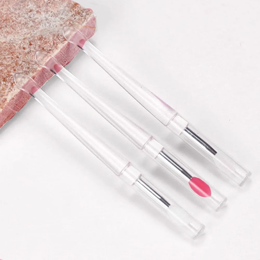 3-Piece Mini Lip Brush Set with Caps, Reusable Silicone Lipstick Applicators