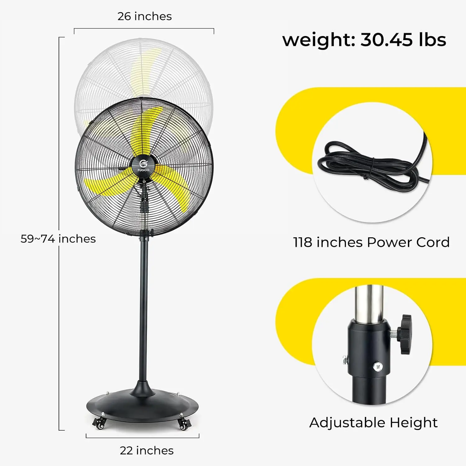 24'' Outdoor Oscillating Pedestal Fan With All Sealed Brushless DC Motor, 4-Speed Waterproof Outdoor Fan, Heavy, Customized view 2