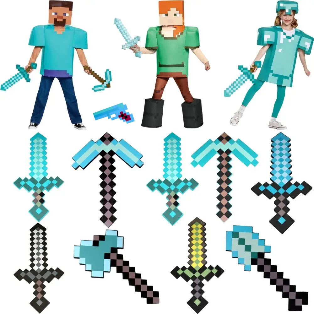 Espada de juguete de espuma Minecraft, serie de accesorios de juego de rol de tamaño infantil, adecuada para fanáticos de videojuegos y superiores para recoger regalos