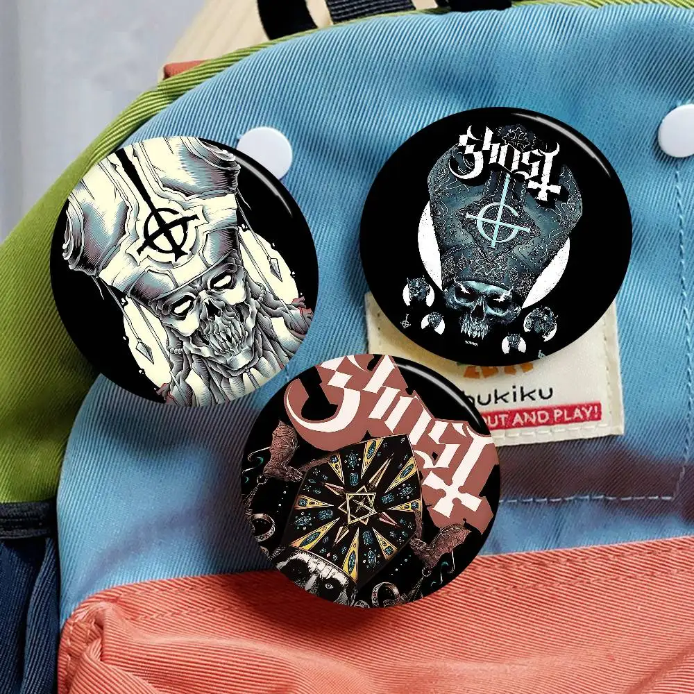 Retro Classic G-ghostS BC Band 32/44/58mm Round Cartoon Brooches Handmade Pins For Backpack Jewelry Accessories