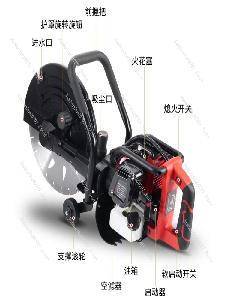 Portable fire rescue gasoline cutting machine concrete wall trough road stone dust-free slotting toothless saw