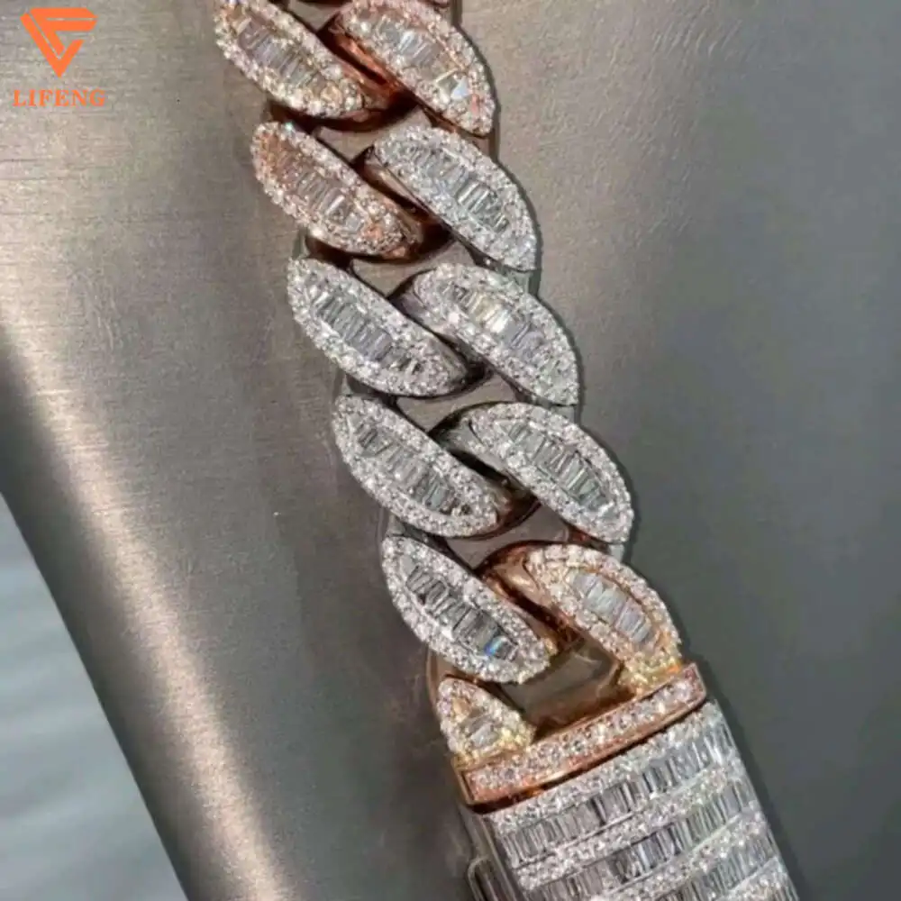 Custom Big Chain Necklace 18mm 20mm 925 Sliver Rose Gold Plated Vvs Buagatte Moissanite Miami Cuban Liink Chain Hip-hop Neckla