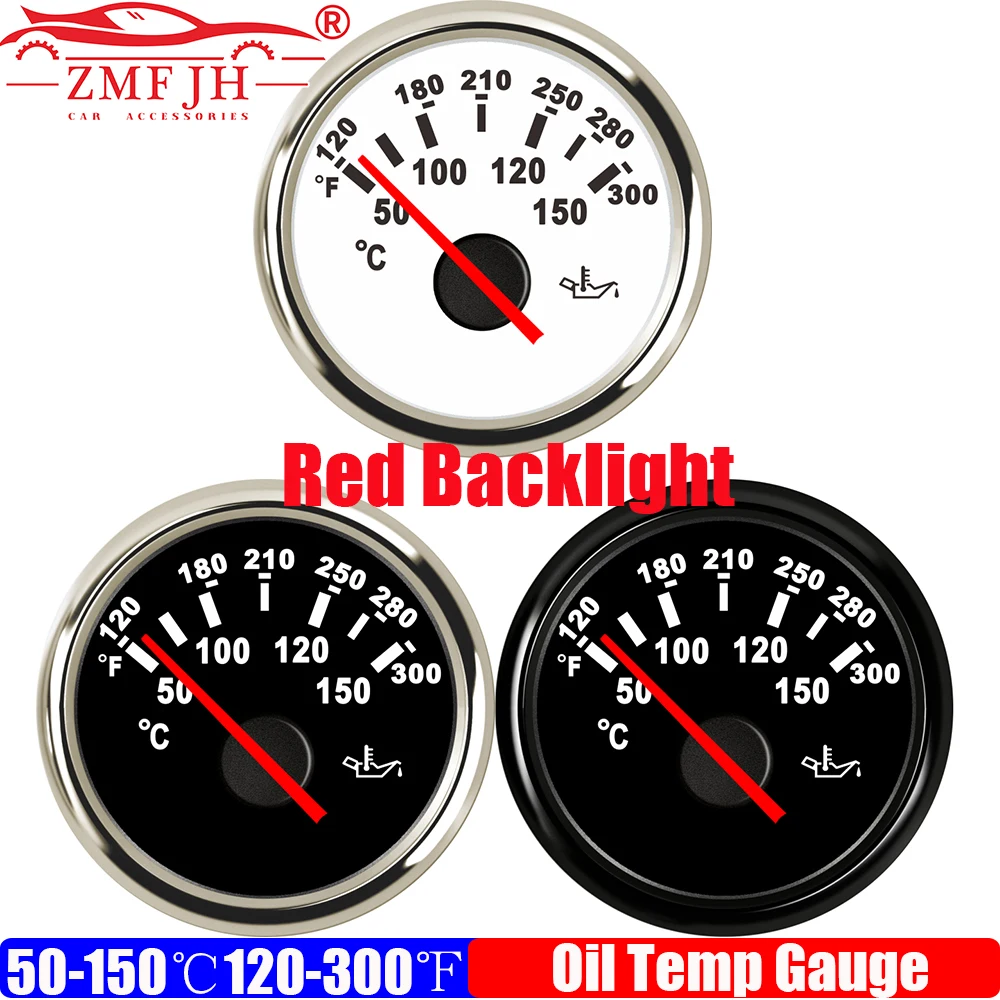 

ZMFJH 2"52MM Oil Temperature Gauge Red Backlight 50-150℃,120-300℉ Oil Temp Meter Indicator for Universal Auto Car Boat Yacht