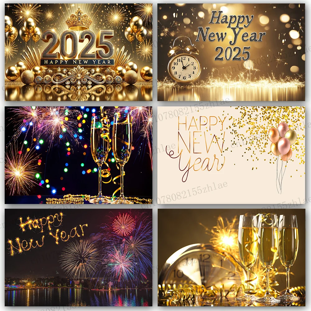 Happy New Year Photo Background 2025 New Year's Party Photography Backdrop Banner Decoration