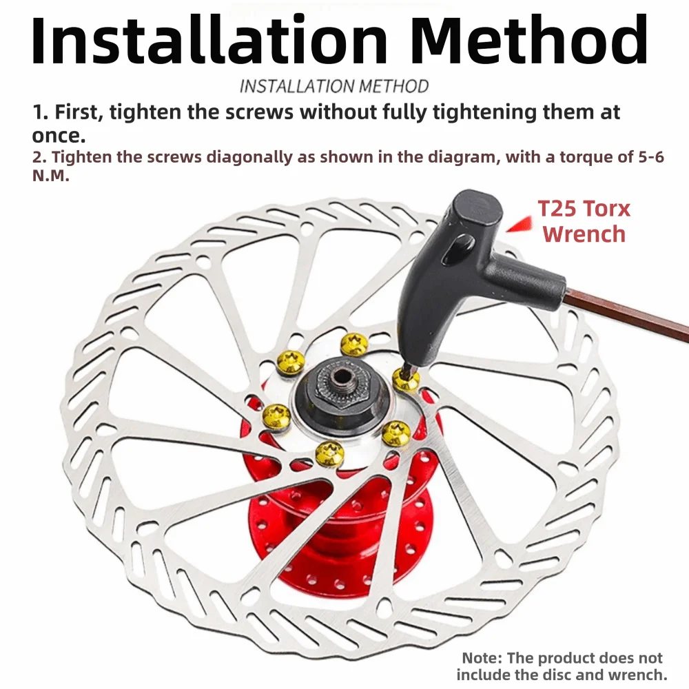 12pcs T25 Torx Head Disc Brake Rotor Screws Colorful Steel Alloy Brake Disc Bolts M5x11.5mm Bicycle Screws Cycling Accessories