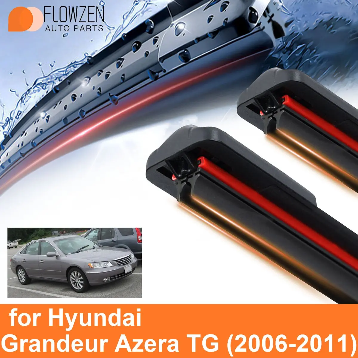 Car Windshield Wiper Blades for Hyundai Grandeur Azera TG Double Rubber Frameless Bracketless WipersSoft Accessories