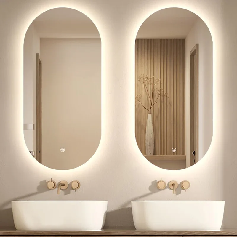 Smart Oval Mirror Touch Switch Shaving Aesthetic Bathroom Mirror Illuminated Lights Espelho  Accessories