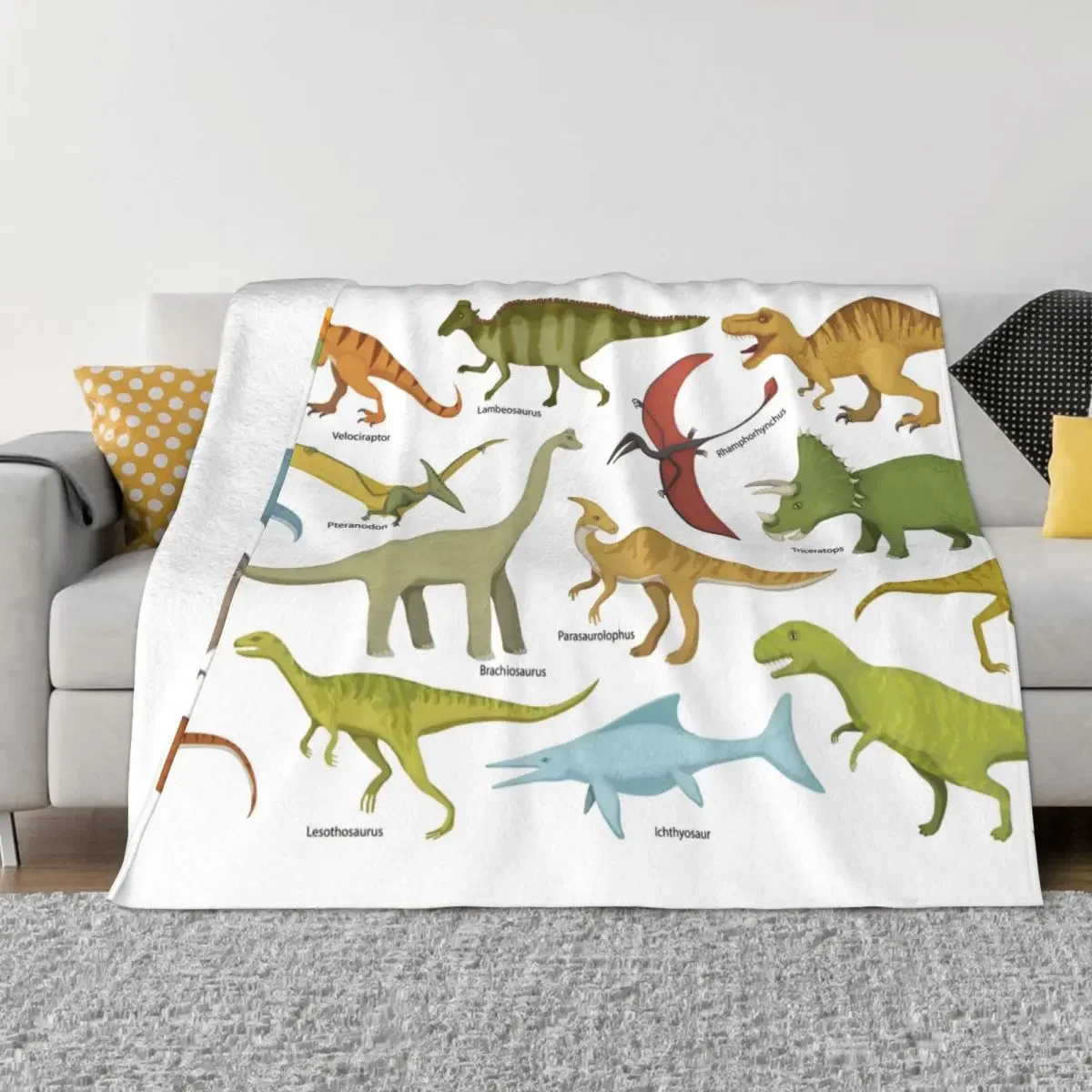 

Dinosaur Family Flannel Blankets Cartoon Novelty Throw Blankets for Bed Sofa Couch 150*125cm Bedspread