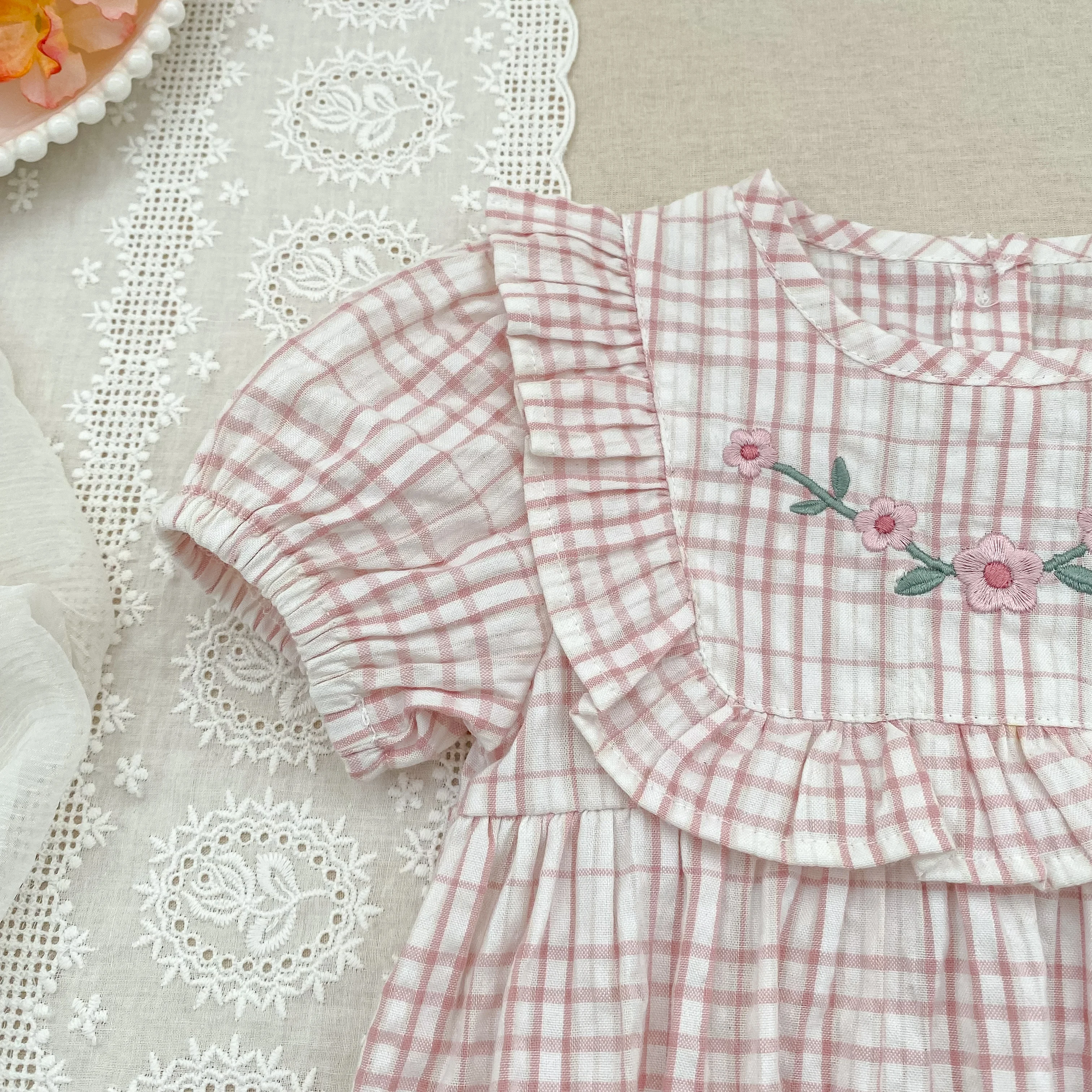 2026 Sommer-Schwesterkleidung 0-24M Baby Mädchen Kurzarm-Body mit Gitter-Stickerei 2-6 Jahre Süße Partykleider für Kinder – Detail 9
