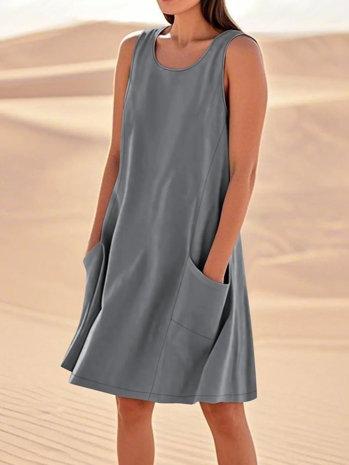 여성 느슨한 빈티지 프릴 Befree 드레스 섹시한 포켓 여름 조끼 탱크 Boho 캐주얼 휴일 파티 우아한 미디 드레스