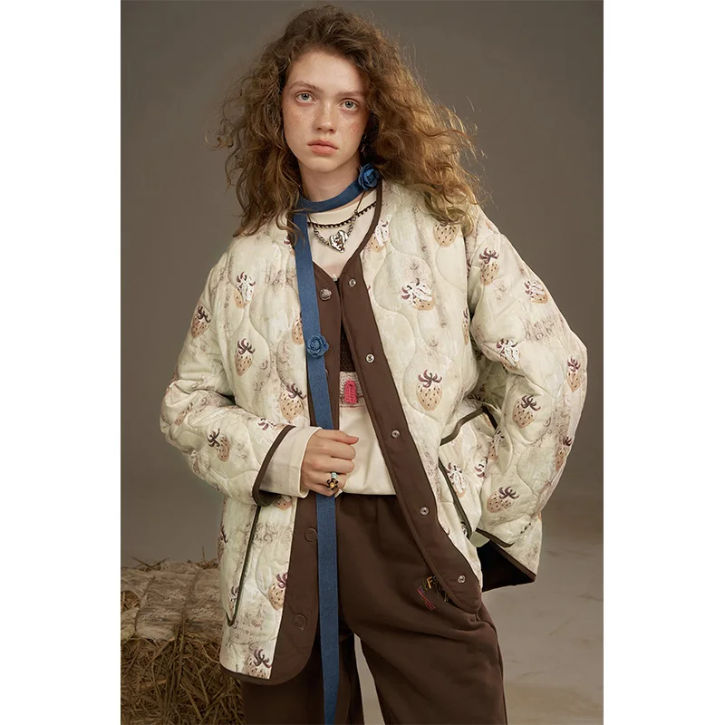 ELFSACK 2025 Autumn New Arrivals Y2K Casual Large-Area Color Printing Cotton Jacket For Woman