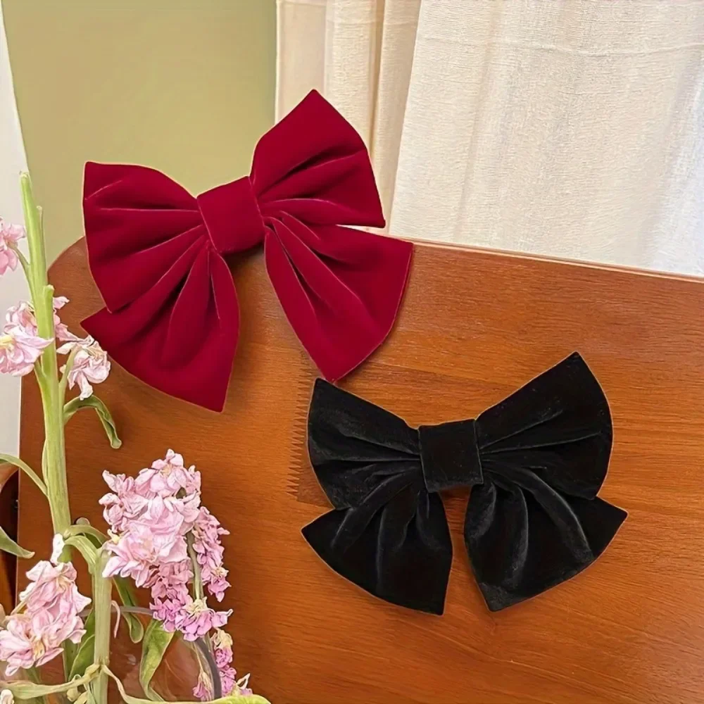 Rote Samt-Haarspange mit großer Schleife und Haarnadel, sanftes Mädchen, Prinzessin, Kopf, Hinterkopf, oberer Clip, Pony-Clip – Detail 8