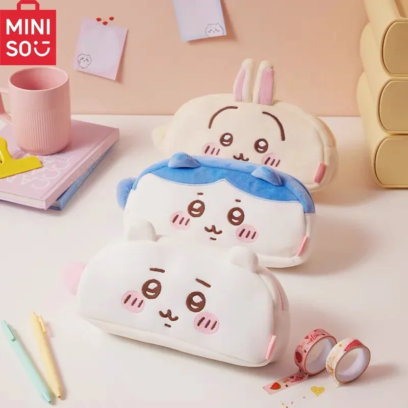 MINISO Chiikawa Plush Pencil Case Kawaii Hachiware Usagi Pen Bag Student Desktop Storage Bag Children New Term Gifts Genuine