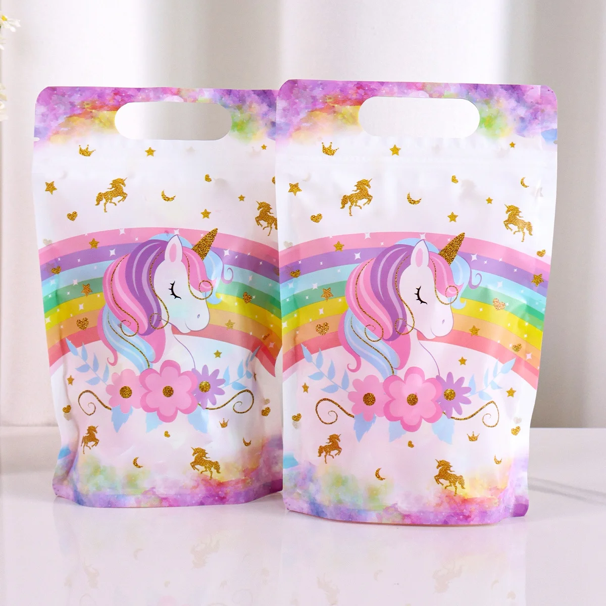 10/20 stücke Rosa Einhorn Stand Up Tasche Backen Cookies Geschenke Verpackung Kunststoff Tasche Für Kind Mädchen Geburtstag Hochzeit Einhorn party Decor – Detail 2