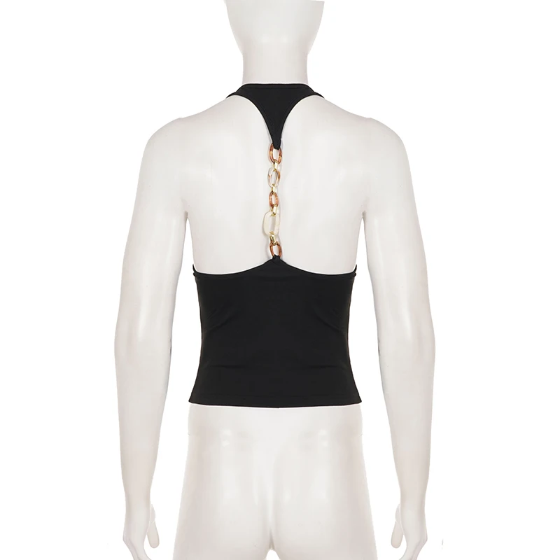 SUCHCUTE Sexy rückenfreies Tanktop mit Kettendekor für Damen, Y2k, einfarbig, ärmellos, schmale Weste, tägliches, lässiges Streetwear-Top, Sommer-Outfit – Detail 6