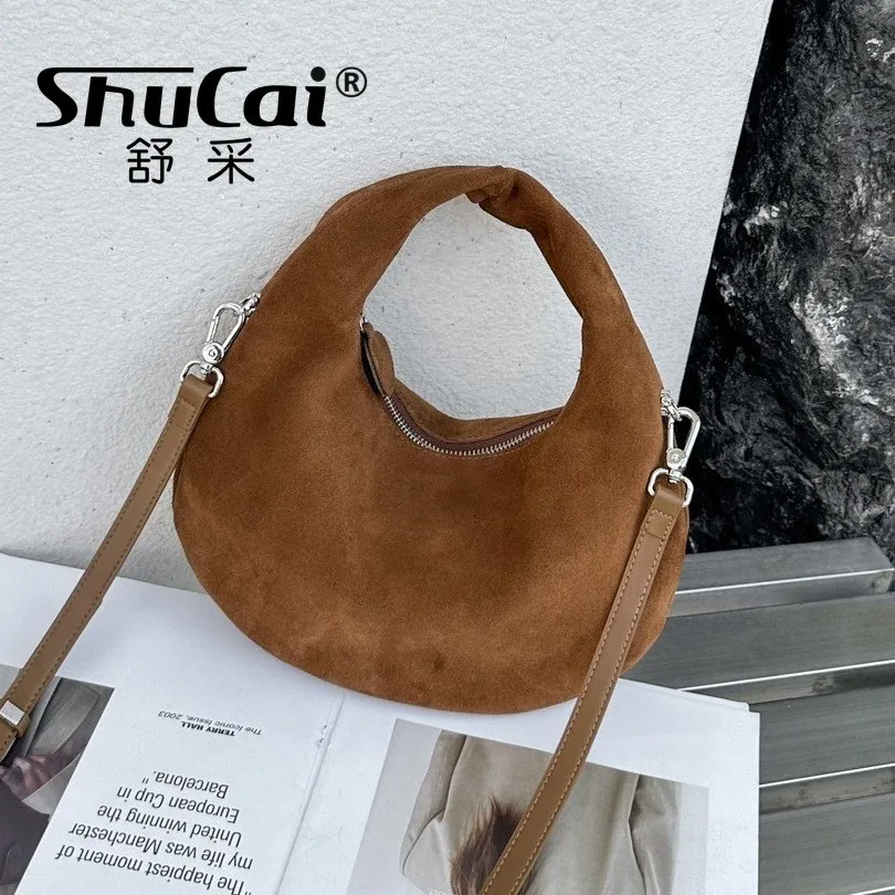 حقيبة يد نسائية فاخرة من جلد الغزال من الدرجة الأصلية حقيبة كتف كروس للسيدات حقيبة هلال نسائية من جلد البقر