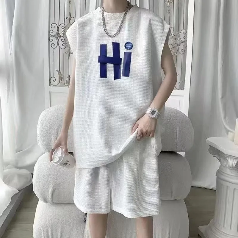 

Мужской летний повседневный спортивный комплект: свободная футболка с коротким рукавом и шорты, баскетбольная одежда, удлиненные шорты, другие материалы