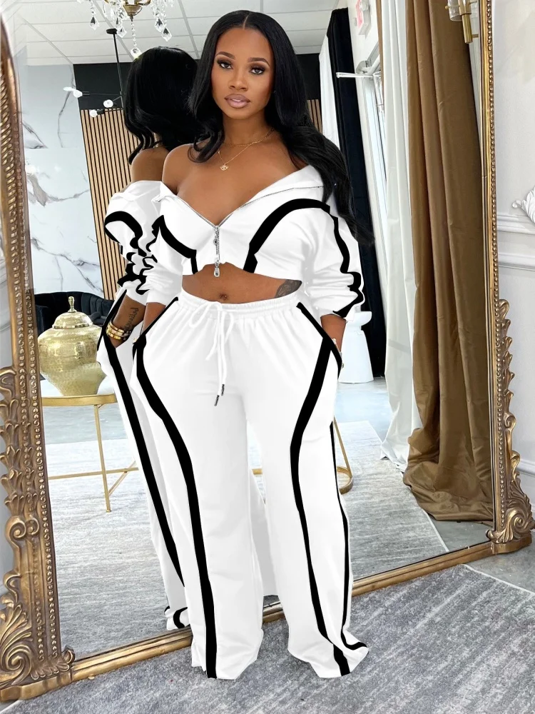Wmstar Women's Fall and Winter Color Blocking Long Sleeved Cardigan Sporty Two Piece Fashionable Casual Set New Style 2025
