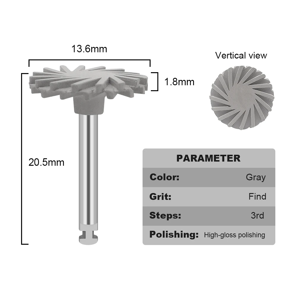 JINGT 3 Pcs Dental Rubber Polisher Composite Resin Polishing Disc Diamond System RA Disc 14mm Wheel Spiral Flex Brush Burs