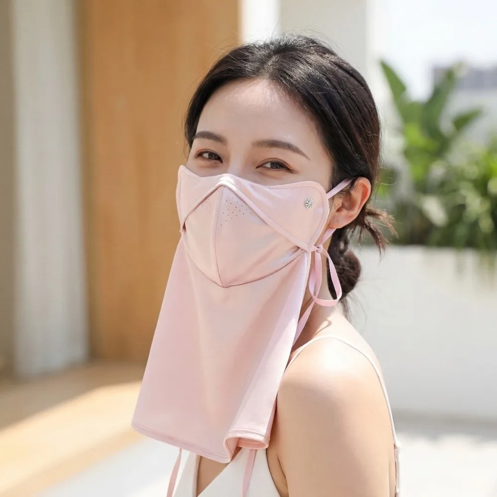 Daily Satin Neck Sunscreen Mask Elastic Smooth Face Sun Protection Solid Color Thin Breathable Sunshade Mask Seaside Vacation