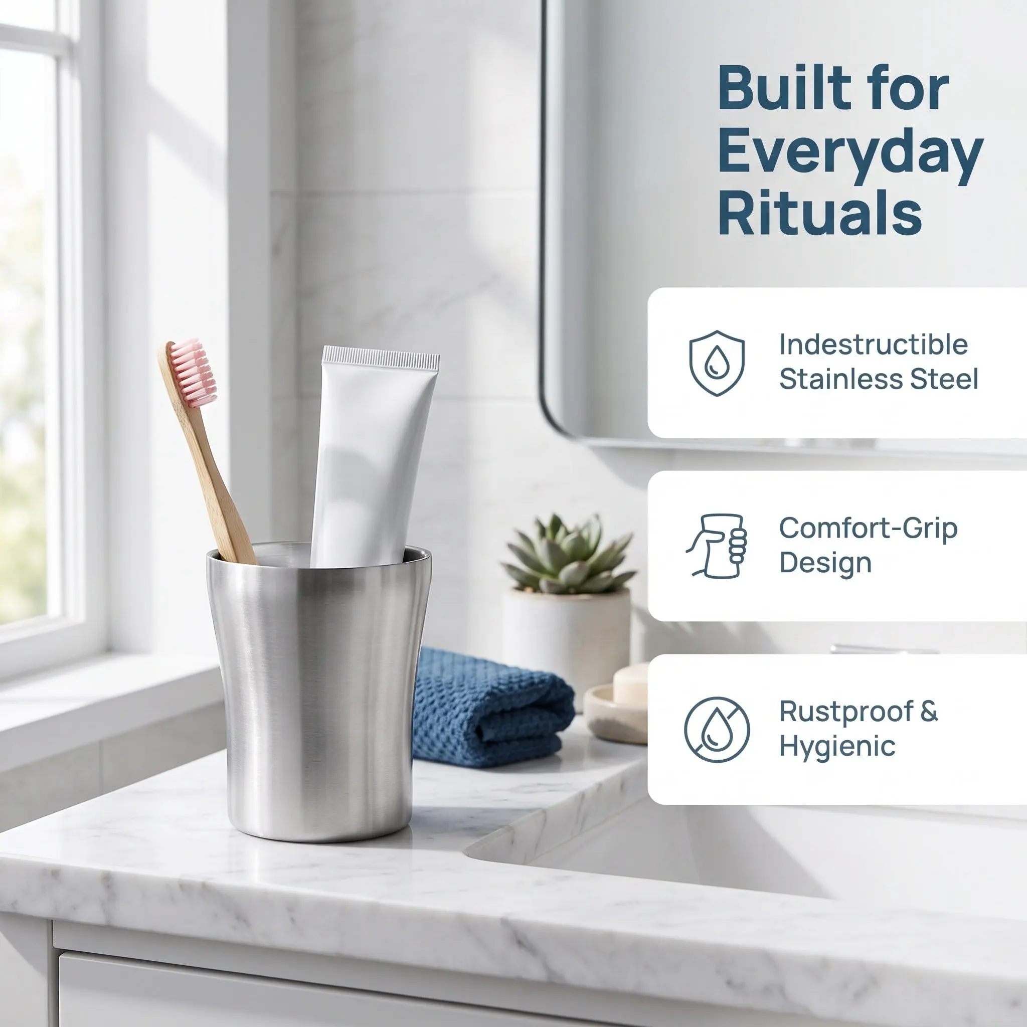 Metal Drinking Cups Stainless Steel Toothbrush Cup Bathroom Tumbler Travel Unbreakable Stackable Water Tumblers Multipurpose