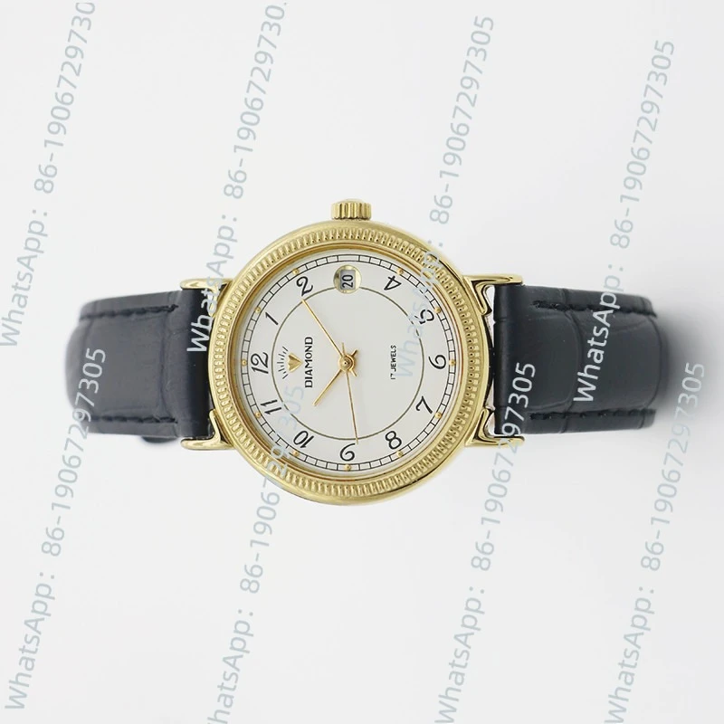 

Old Diamond Calendar Leather Strap Clockwork Manual Mechanical Titanium Middle-aged Men's Antique Watch