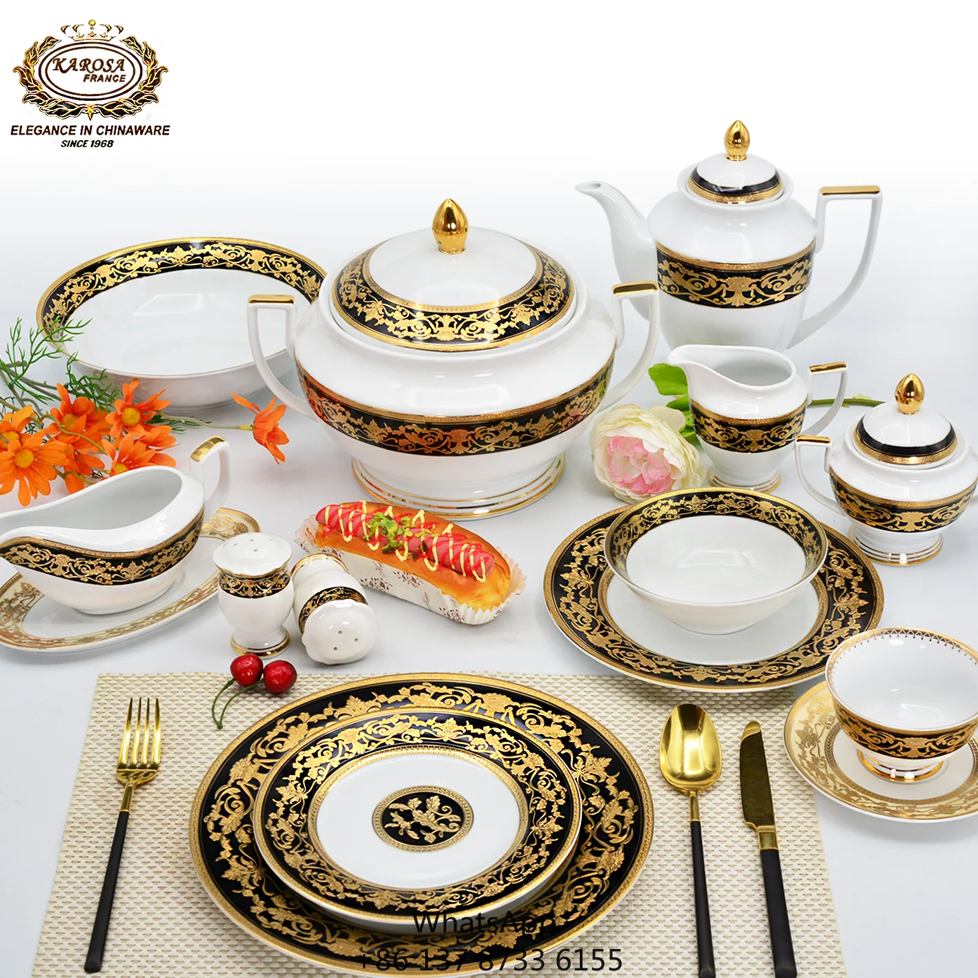

Luxury Wholesale Ceramic Tableware Plates 98pcs Set Bone China Gold Wedding Dinnerware Dinner Dishes Plates Sets