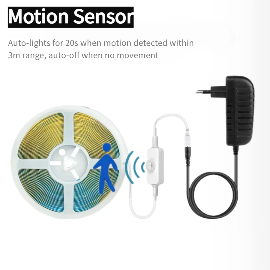 110-220V COB Led Strip with Power Supply Decoration Light Tape for Room PIR Motion Sensor Hand Sweep Backlight Ribbon