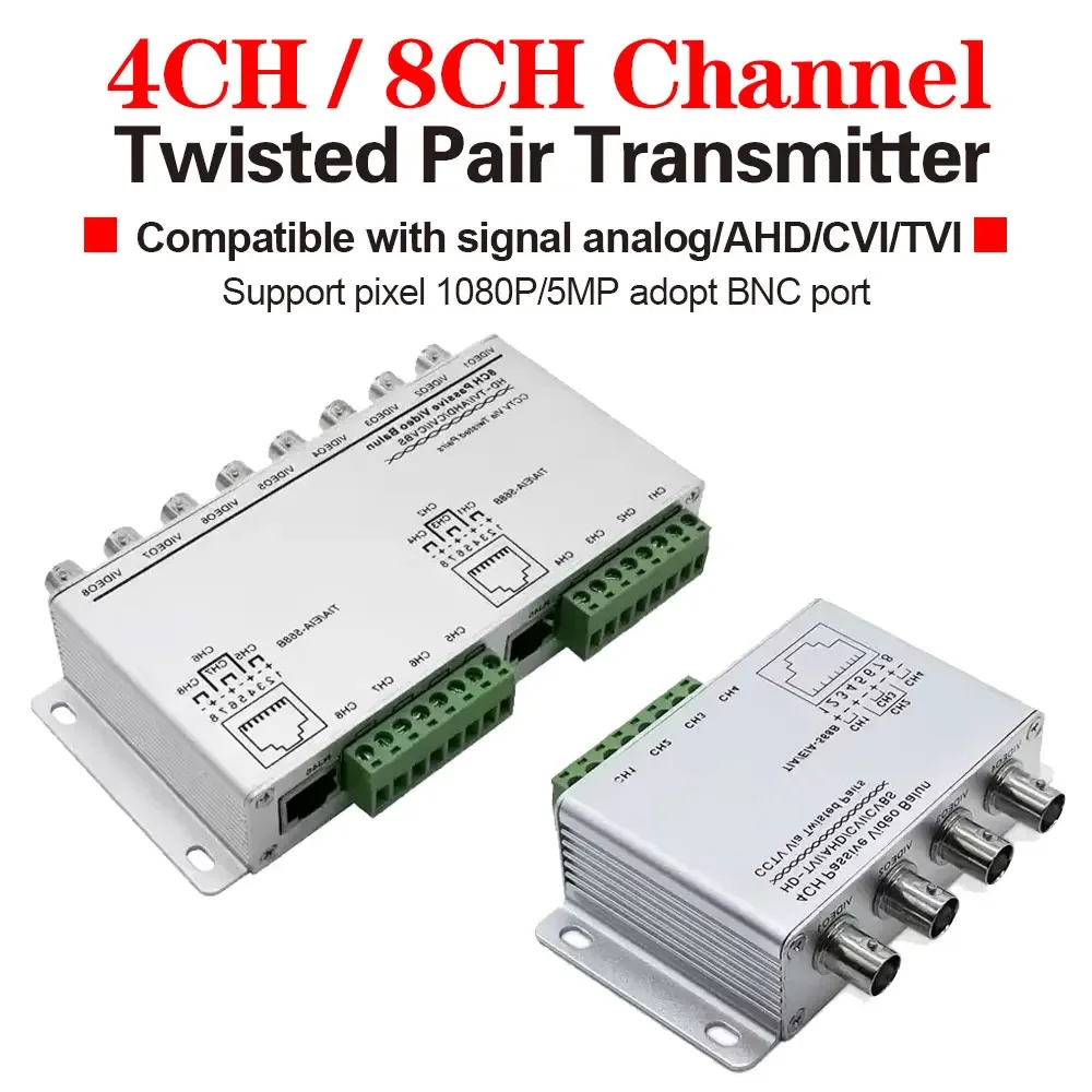 4CH 8CH Passive Video Balun For TVI CVI AHD Cameras CCTV Via Twisted Pairs UTP Video Balun 4CH Transceiver BNC To UTP RJ45