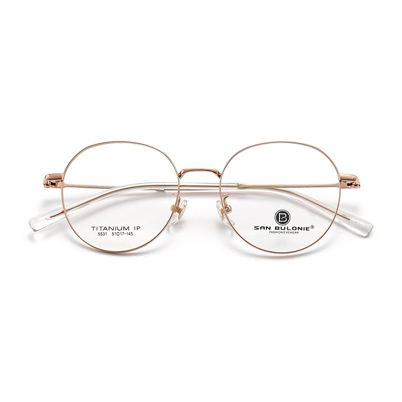 Simple Eyeglasses Ip Plating Pure Titanium Temple Alloy Optical Frame Round Myopia Glasses Spectacles Women Full Rim Eyewear