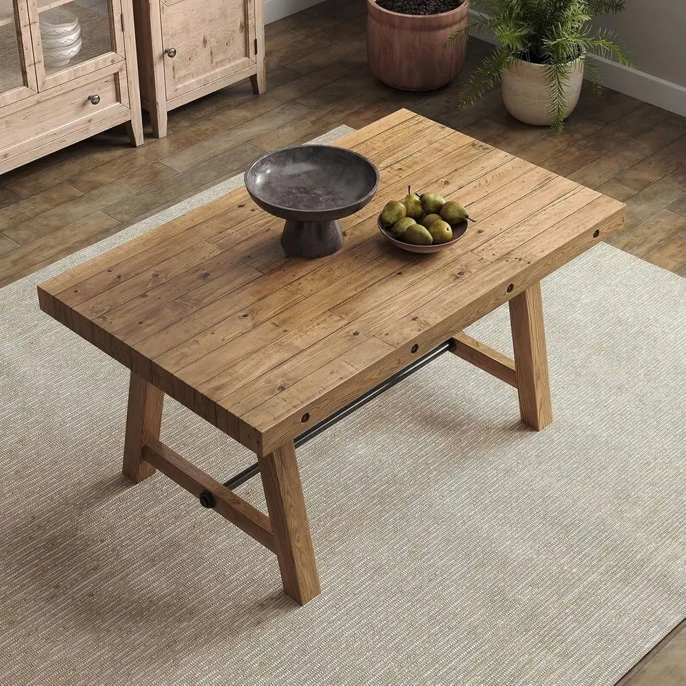 

Reclaimed Solid Wood Trestle Dining Table, Rustic Brown, Seats 4-6