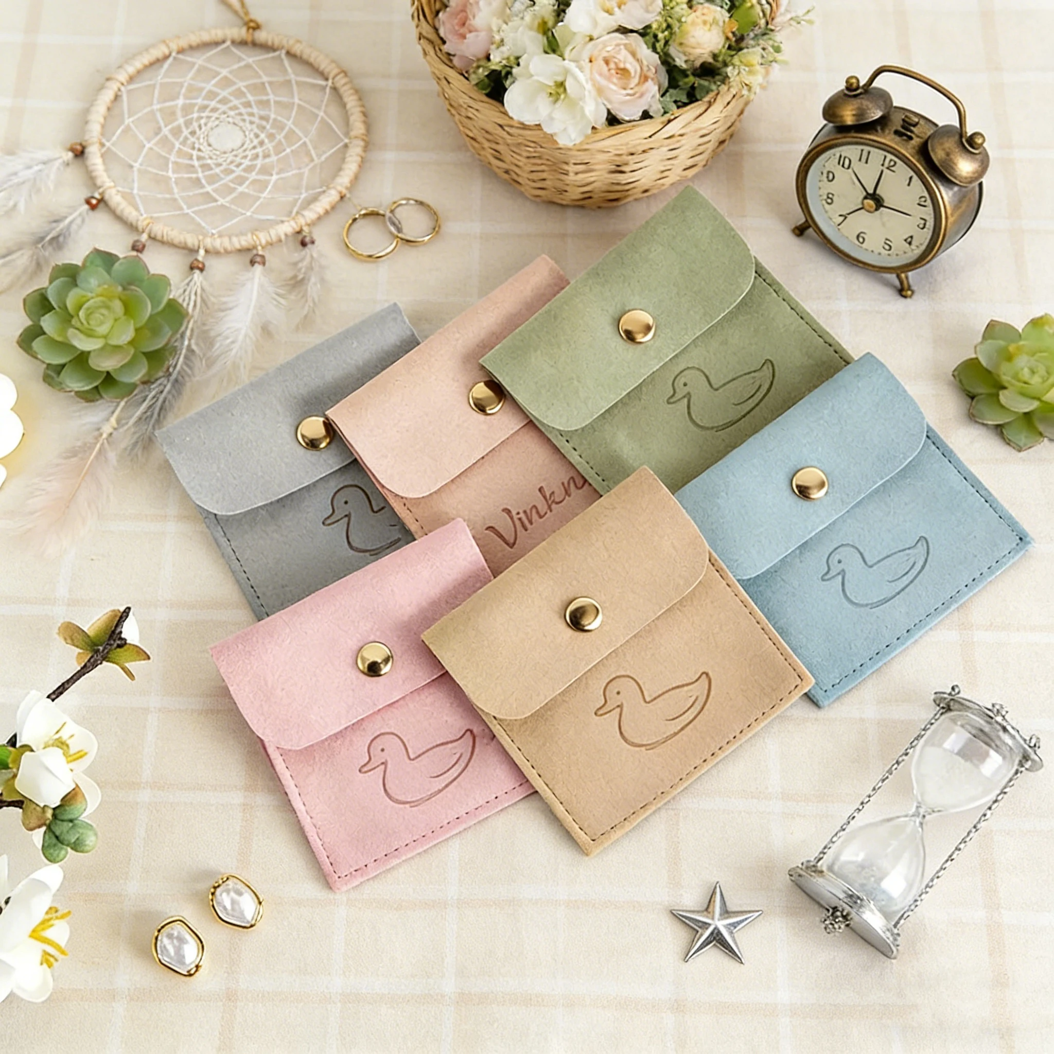 

100Pcs Microfiber Jewelry Bag With Gold Snap Custom Logo Packaging Dust Pouches For Bracelet Necklace Ring Earrings Wedding Gift