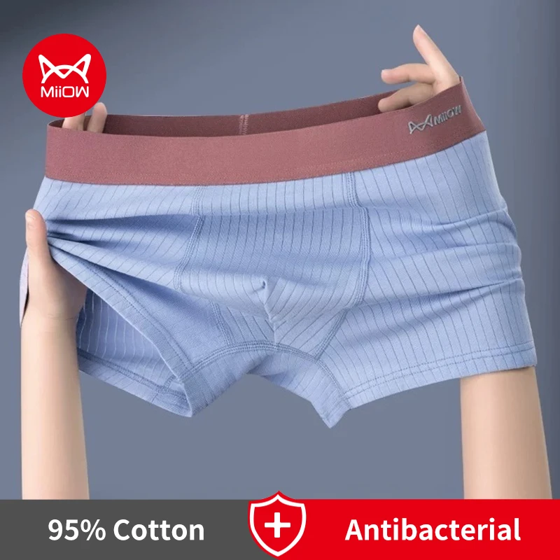 MiiOW 3Pcs Threaded Knitting Cotton Men Underwear Boxers Breathable Men's Panties Soft Antibacterial Boxershorts Mens Underpants