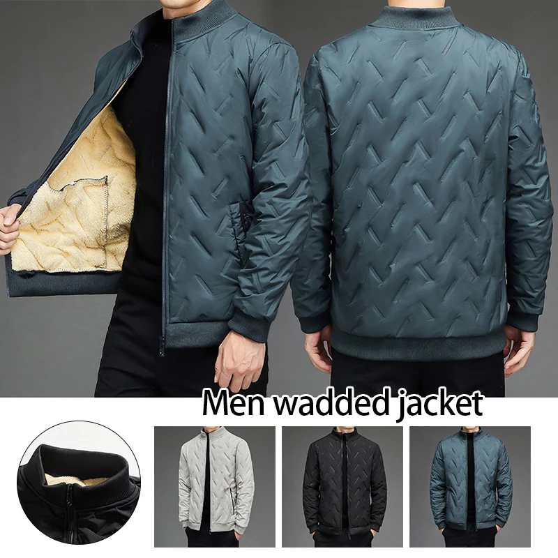 Winter Fashion Men Stand-up Collar Zipper Jacket Men Winter Warm Coat Windbreaker Lightweight Cotton Padded Jackets