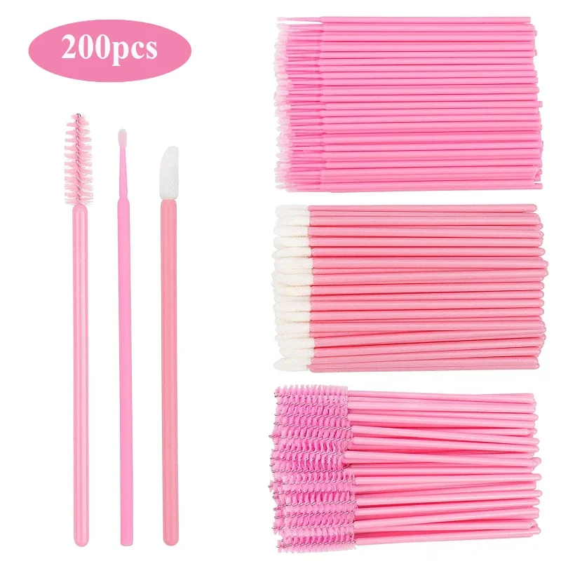 Juego de 200 Uds de pinceles desechables, varitas para rímel, cepillos para labios, aplicador de microcepillo, hisopo para extensión de pestañas, herramientas de maquillaje para cejas