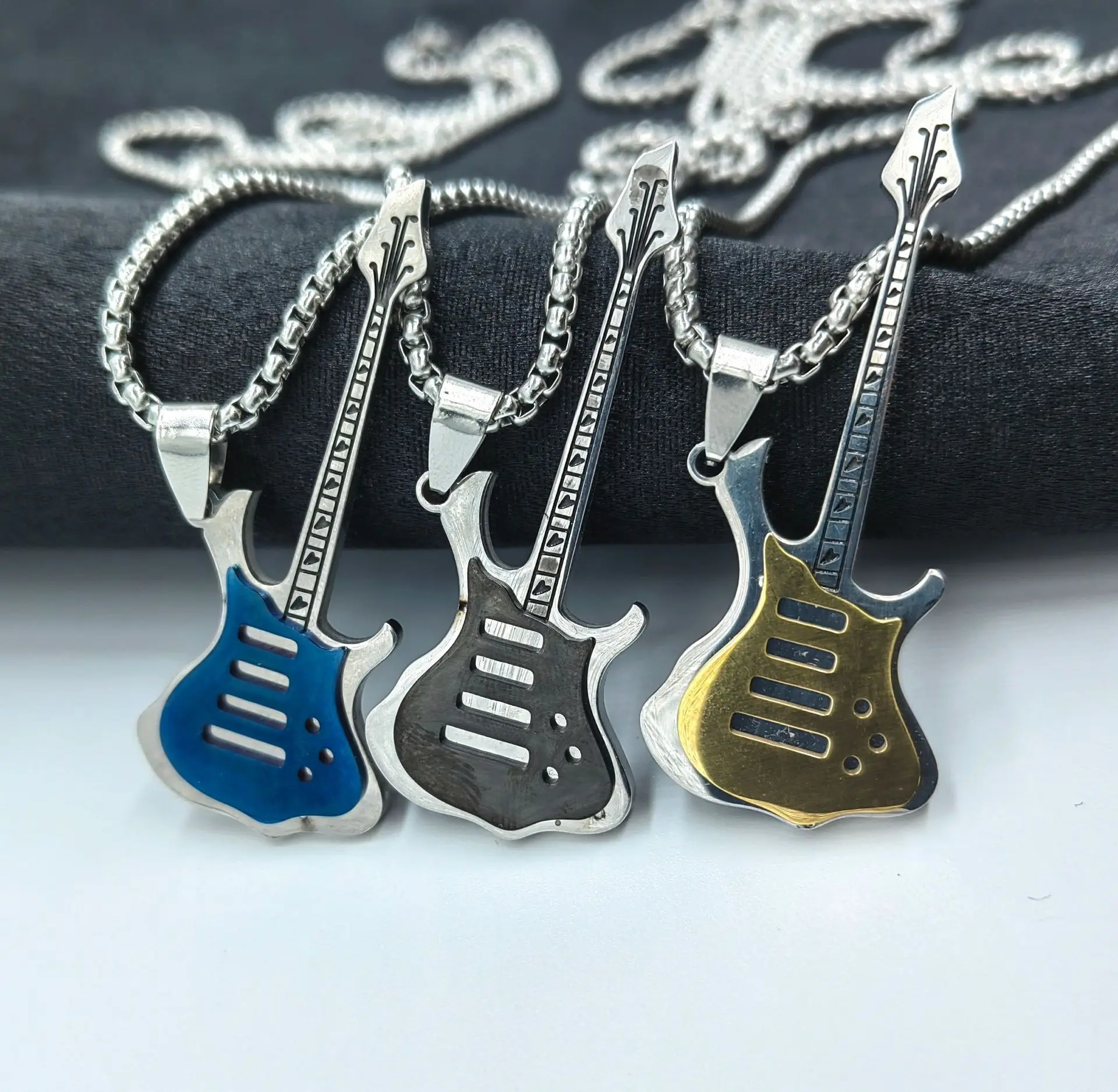 S3589 Titanium Steel Guitar Pendant Necklace For Man Woman Street Hip-hop Rock Necklaces