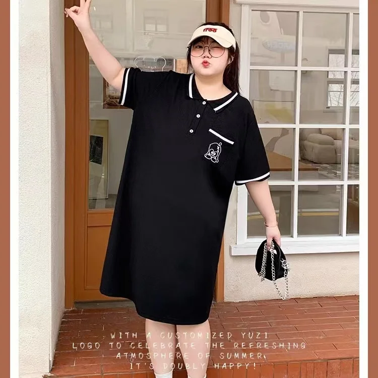 Vestido t camisa de algodão de manga curta feminino, plus size, gordura solta, vestidos grandes femininos, roupas femininas casuais 150kg verão novo