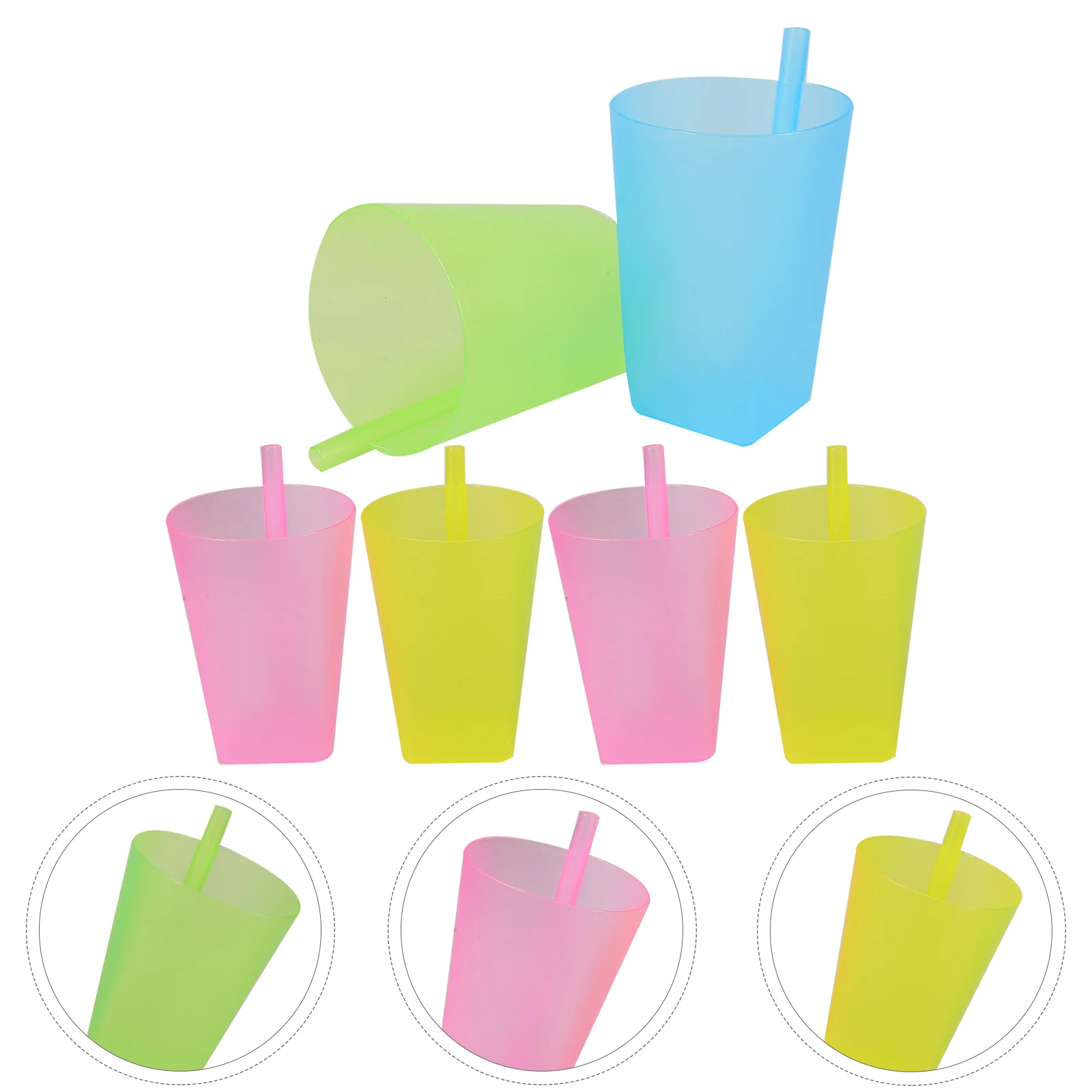 

6Pcs Straw Cups for Kids Candy Color Plastic Sippy Cups Children Toddlers Water Drinking Feeding Sippy Cup Water Cup