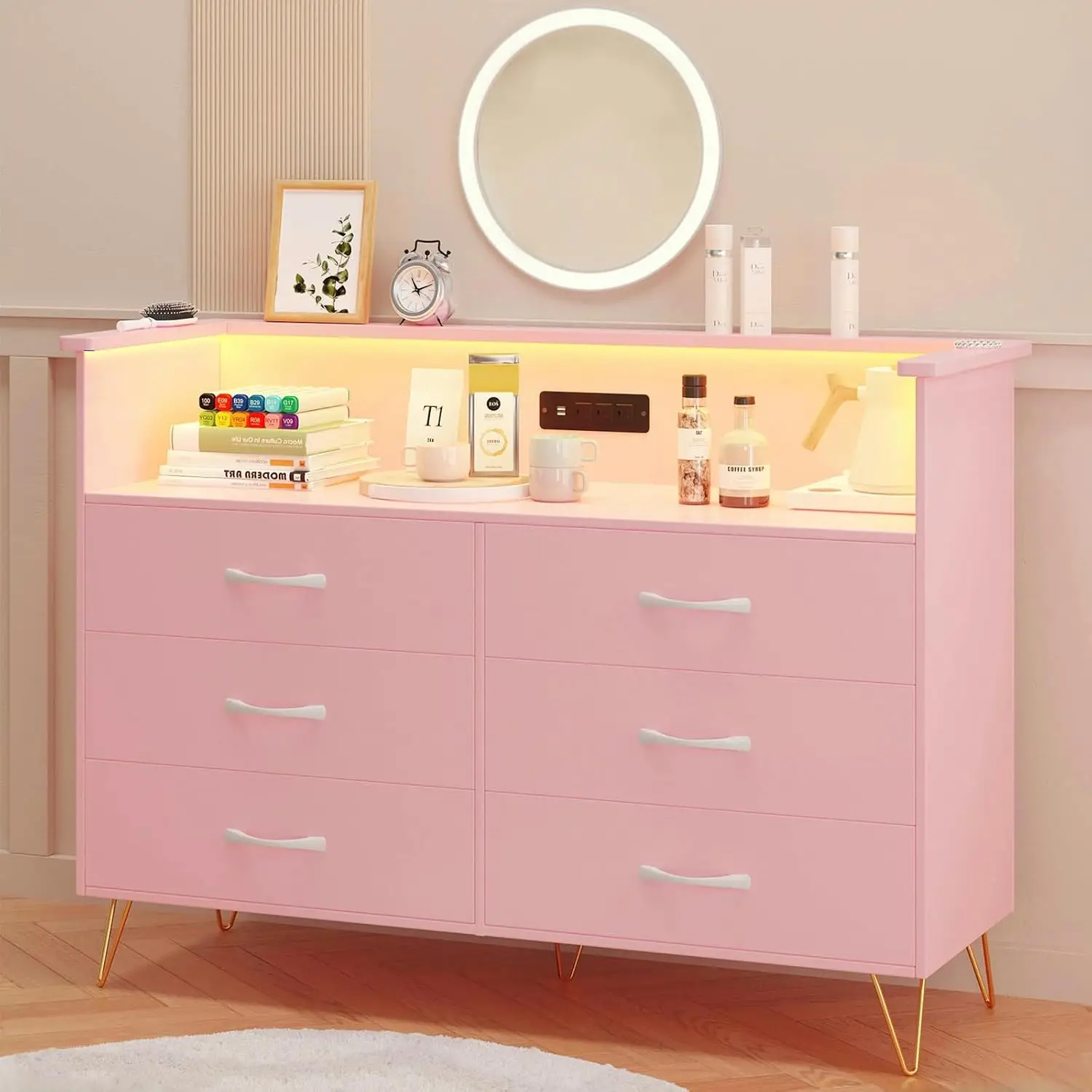 lily rose depp black and gold dress 10 drawers pale pink dresser – HelloCutieFurniture main image 1
