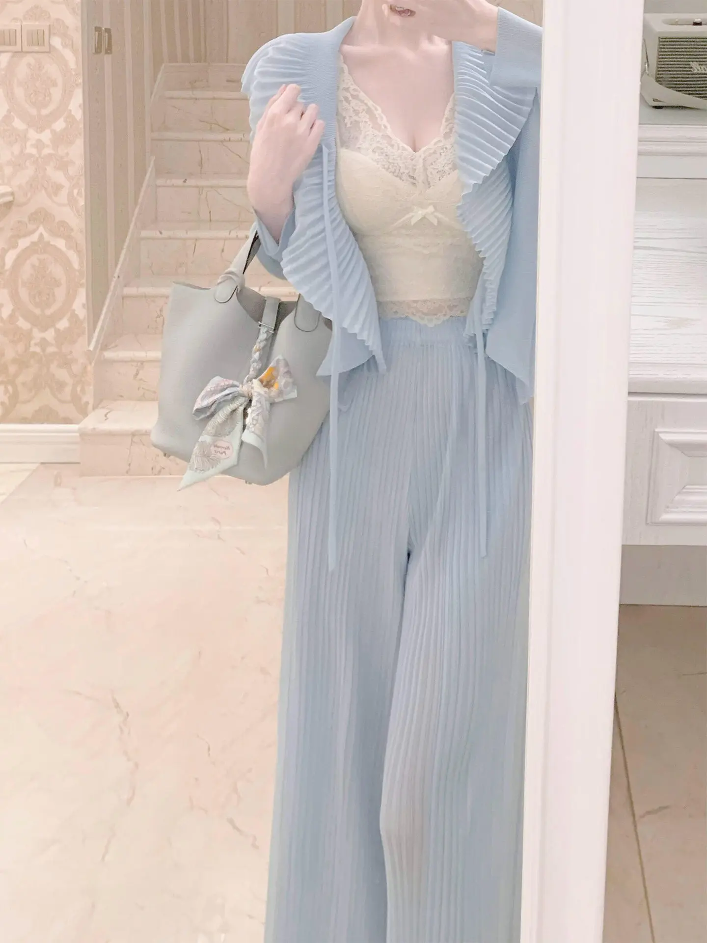

Sweet Elegant High Waist Women's Spring Summer New Style Fashion Set Three Fold Skirt with Tassel Breathable Lightweight Poly...