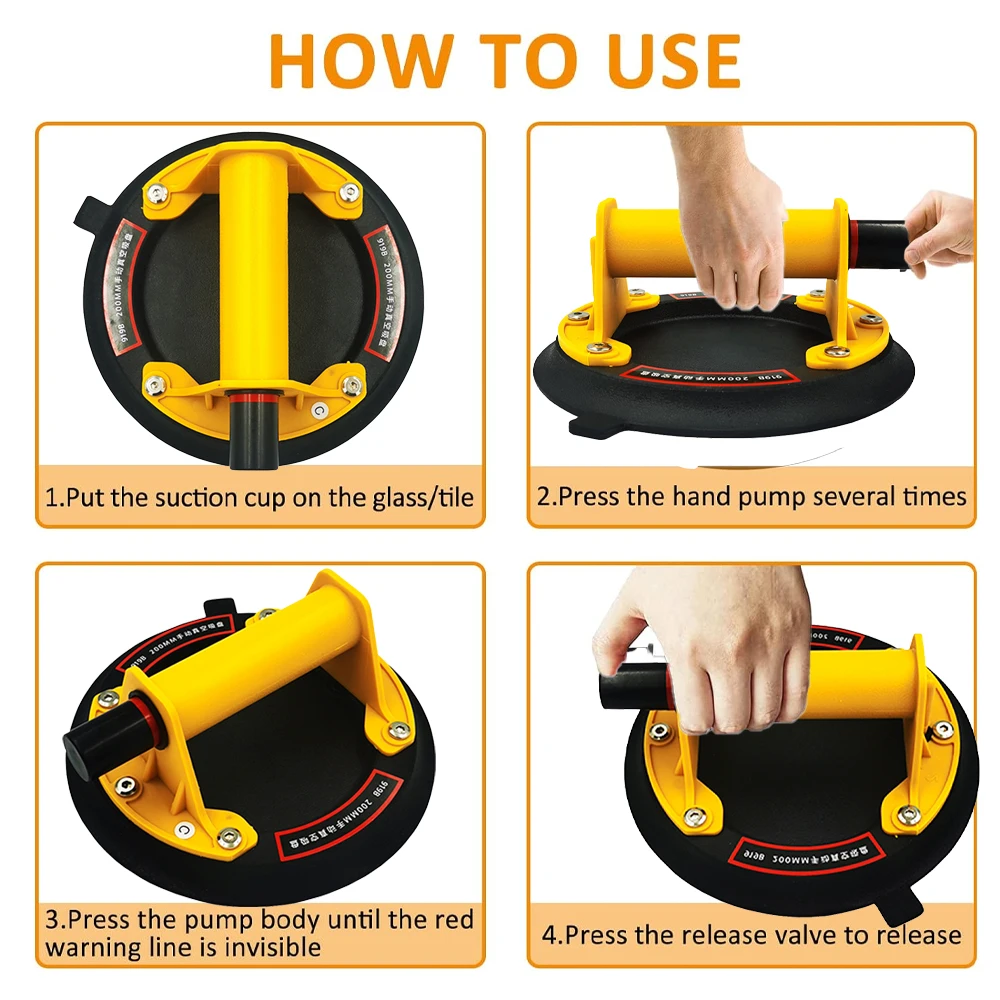 200KG New 8 Inch Vacuum Suction Cups Powerful Heavy-Duty Hand Pump Sucker Lifted Magnets Handling Tools