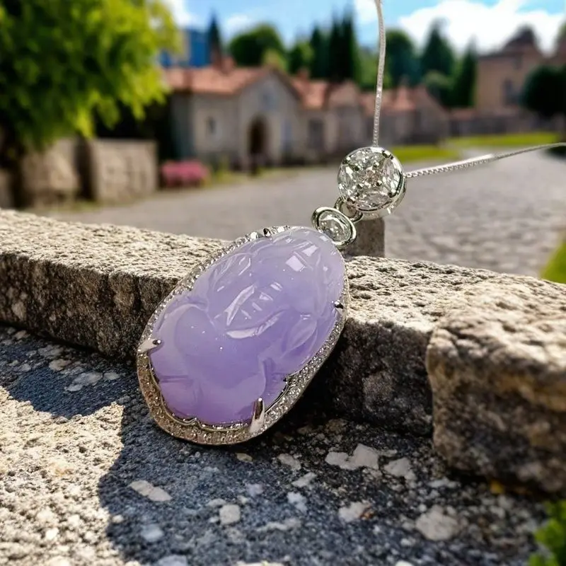 

Pure natural jadeite glutinous seed full purple violet inlaid lucky Pixiu pendant exquisite warm and delicate gift boutique