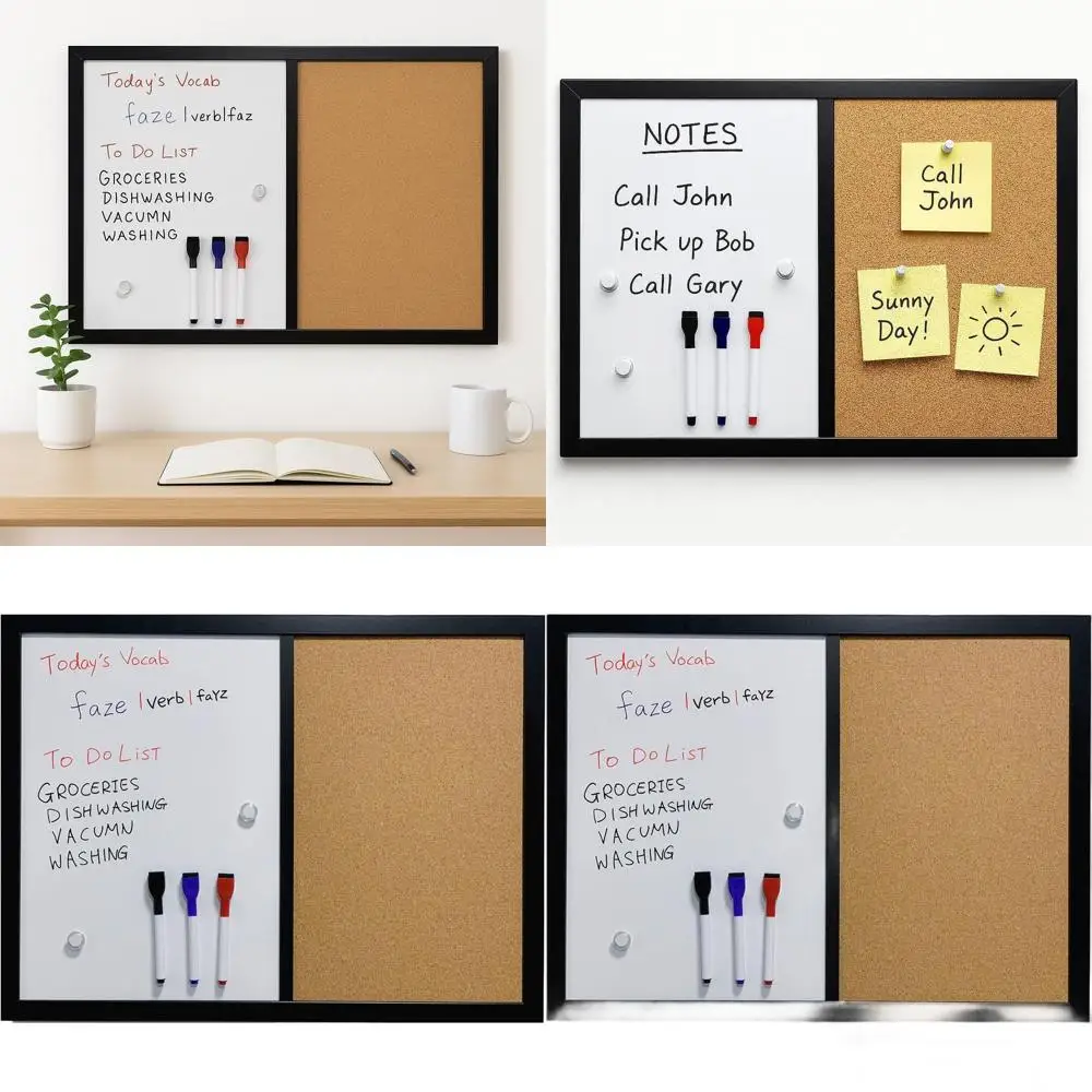 

24x36 Magnetic Whiteboard and Corkboard Combo with Modern Black Frame for Home & Office Use