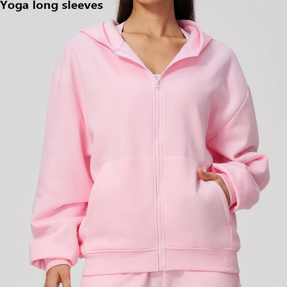 Women's Zipper Up Jacket Fleece Lined Sweat Long Sleeved Athletic Top Fitness Running Workout Gym Sports Training Hooded Jacket