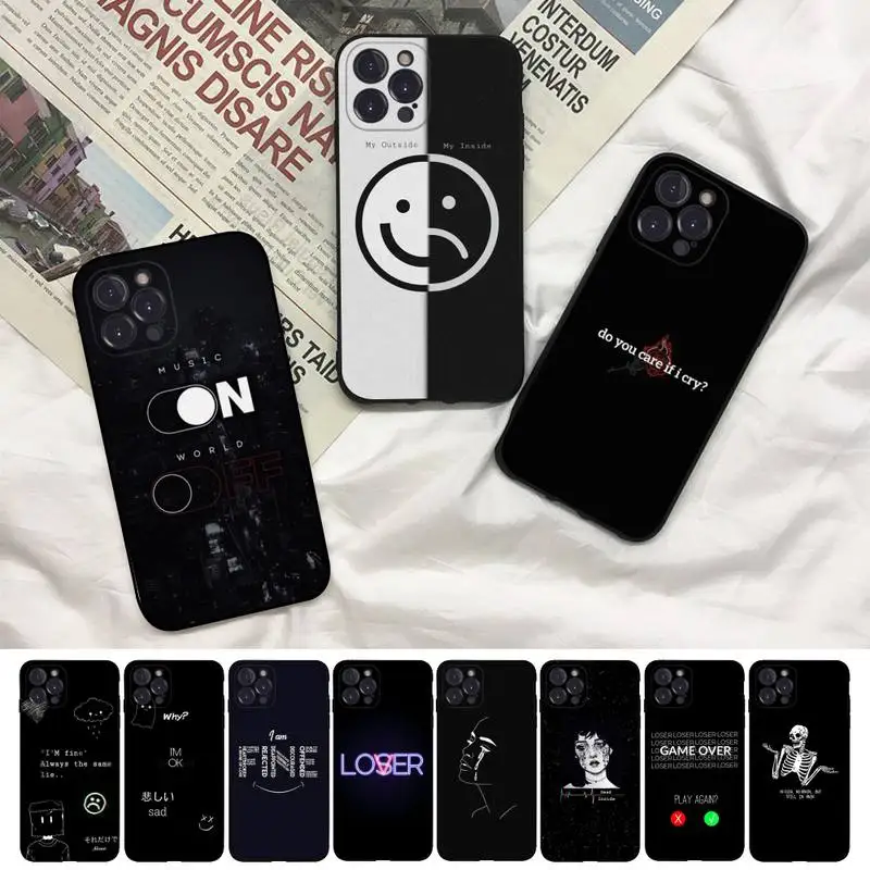 

Sad depression Black Word Phone Case For iPhone 8 7 6 6S Plus X SE 2020 XR XS 14 11 12 13 Mini Pro Max Mobile Case