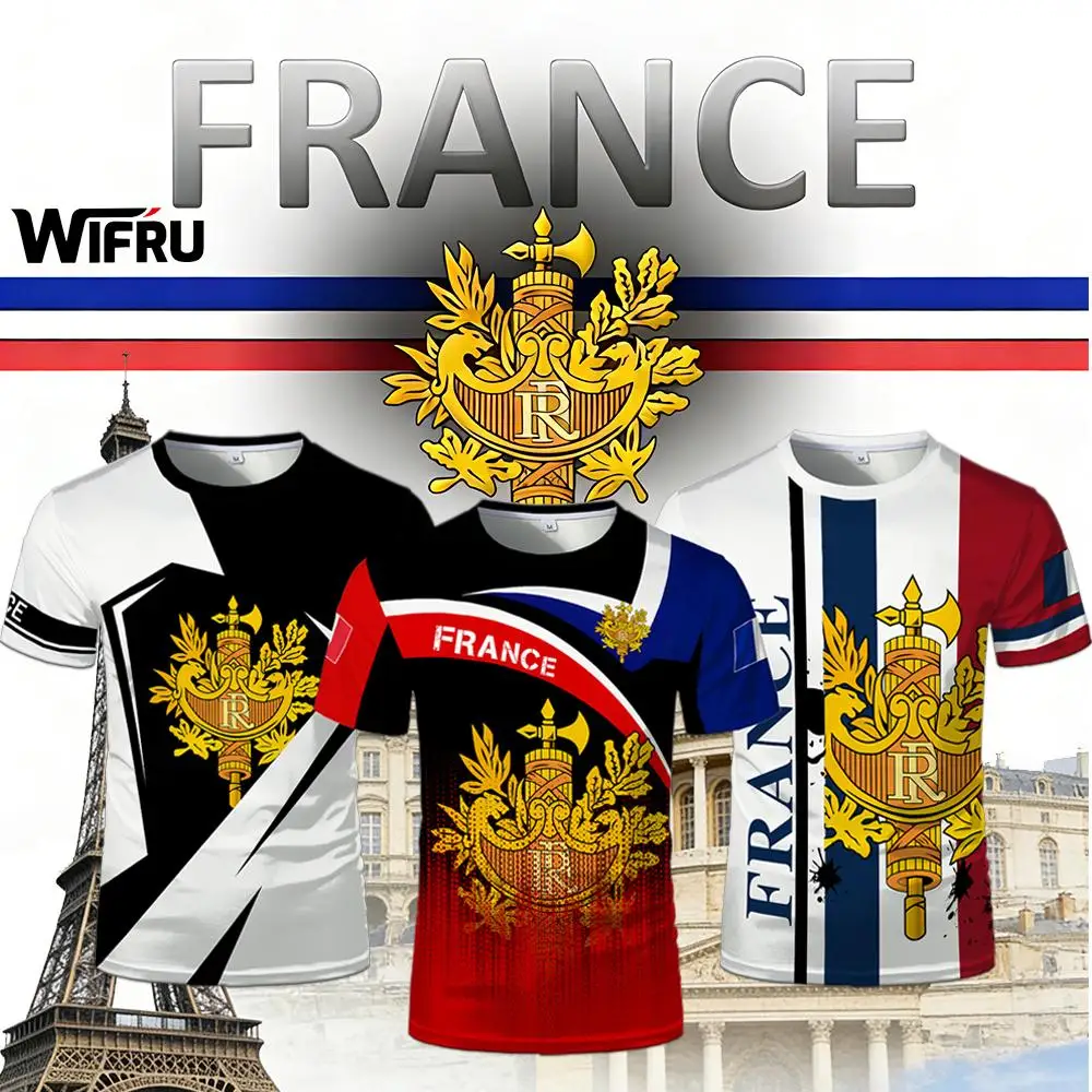 

France New Printed T-shirt Men's France Flag Graphic Sports Jersey Street Trendy Men Women Breathable O-neck Short Sleeve Tee